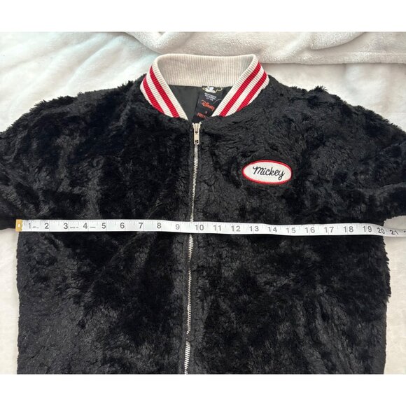 Disney X Forever 21 Mickey Mouse Faux Fur Bomber Jacket Black Red Womens Size S - Picture 8 of 15
